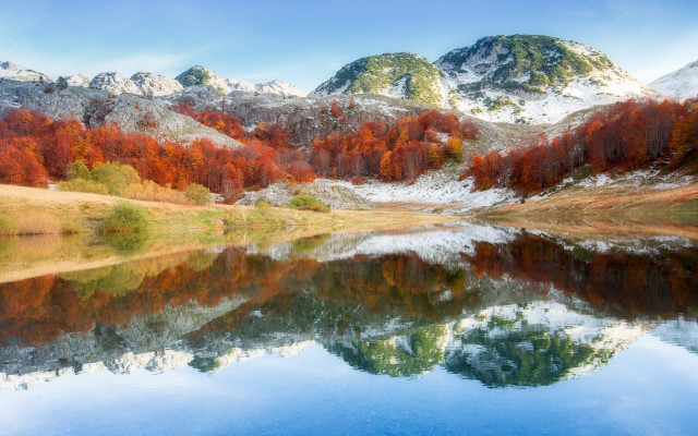 Mountain lake autumn leaves blue free wallpaper for desktop - medium preview image