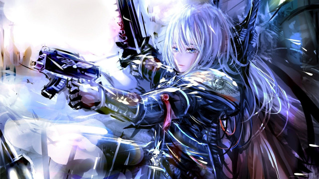 Woman gun armor cyberpunk anime free wallpaper for desktop - medium preview image