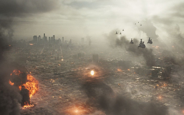 Planes city smoke buildings flying free wallpaper for desktop - medium preview image