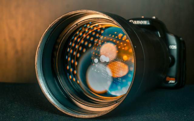 Camera lens flower reflection macro free wallpaper for desktop - medium preview image