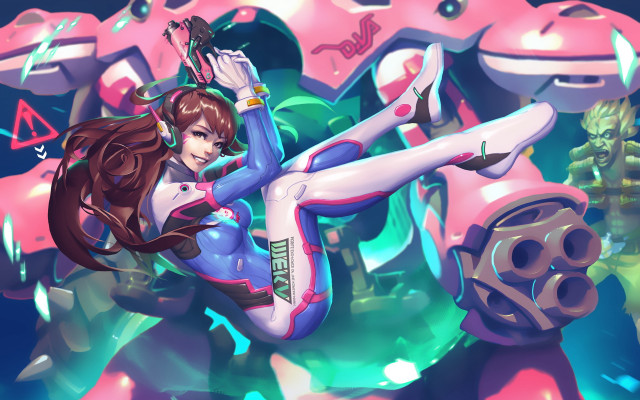 Futuristic woman floating robot gun free wallpaper for desktop - medium preview image