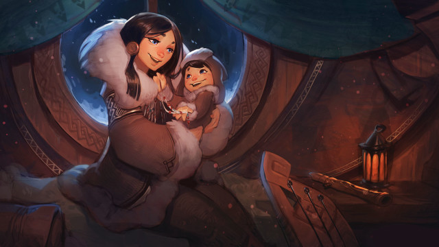 Fantasy night girls lantern bed free wallpaper for desktop - medium preview image