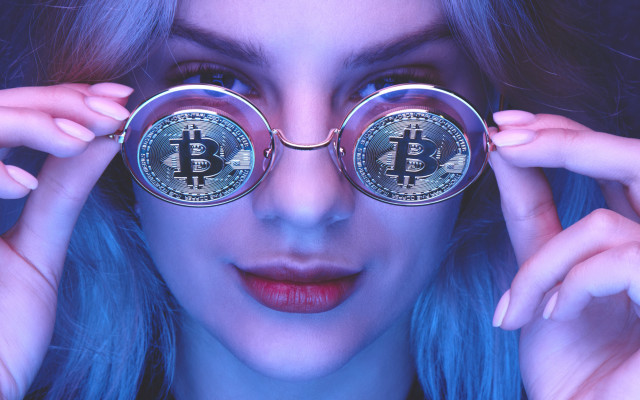 Woman glasses bitcoin futurism nail free wallpaper for desktop - medium preview image
