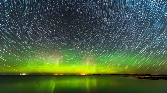 Green blue startrail lake night free wallpaper for desktop - medium preview image