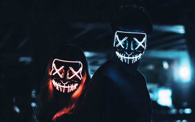 Two people neon masks dark free wallpaper for desktop - medium preview image