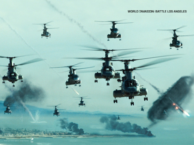 Military helicopters flying city ocean free wallpaper for desktop - medium preview image