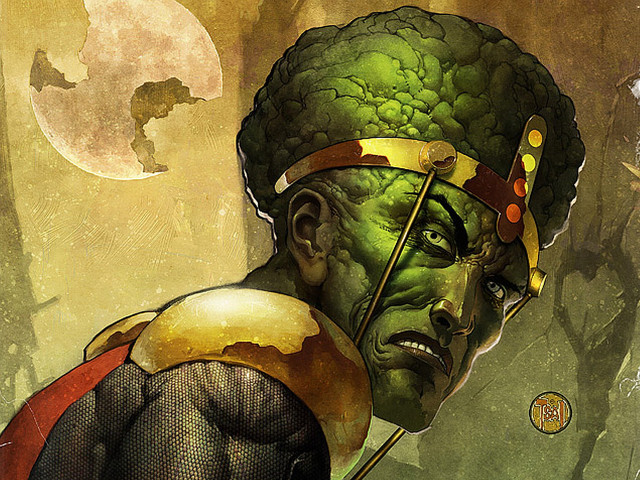 Green face red cape afrofuturism free wallpaper for desktop - medium preview image