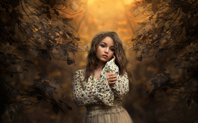 Woman holding white object autumn free wallpaper for desktop - medium preview image