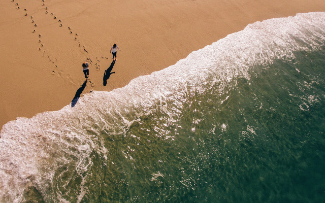 Beach footprints water wave night free wallpaper for desktop - medium preview image
