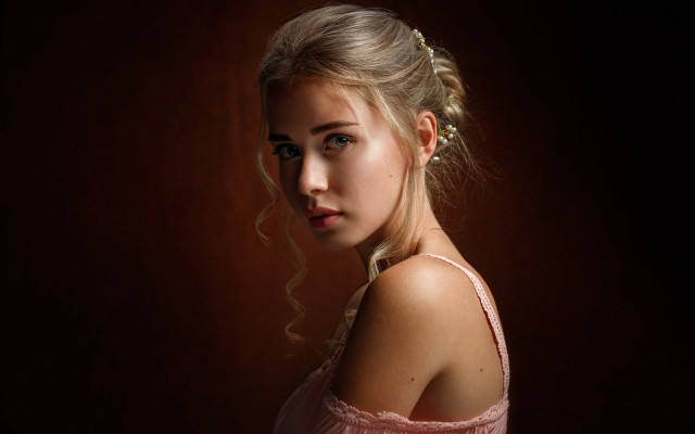 Woman braid pink dress portrait free wallpaper for desktop - medium preview image