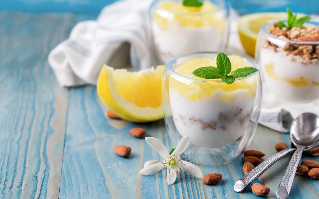 Desserts spoon lemon nuts blue free wallpaper for desktop - medium preview image