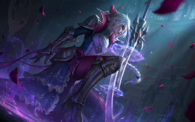 Purple woman sword armor cherry free wallpaper for desktop - medium preview image