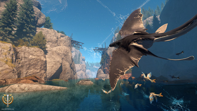 Large bird flying water forest free wallpaper for desktop - medium preview image