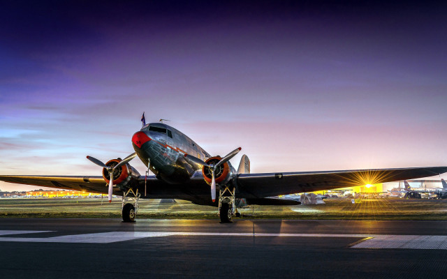 Small airplane runway night sunset free wallpaper for desktop - medium preview image