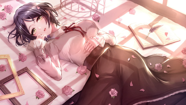 Woman bed book rose vanitas free wallpaper for desktop - medium preview image