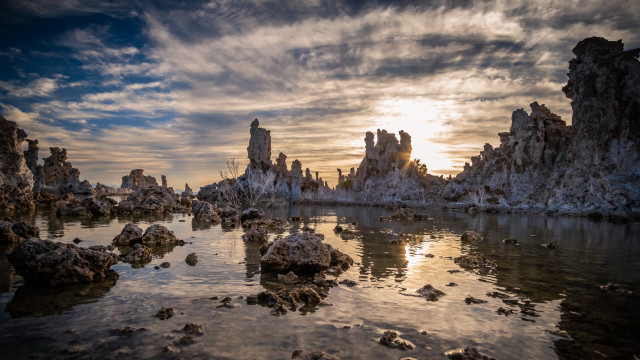 Ocean sunset cloudy mountains city free wallpaper for desktop - medium preview image