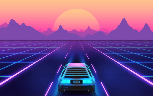 Futuristic city glow neon mountains free wallpaper for desktop - medium preview image