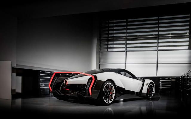 White red sports car garage free wallpaper for desktop - medium preview image