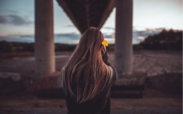 Woman flower hair sky bridge free wallpaper for desktop - medium preview image
