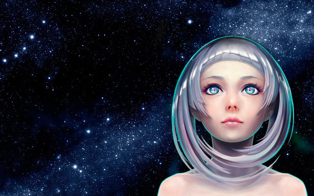 Space woman digitalpainting starrysky blueeyes free wallpaper for desktop - medium preview image