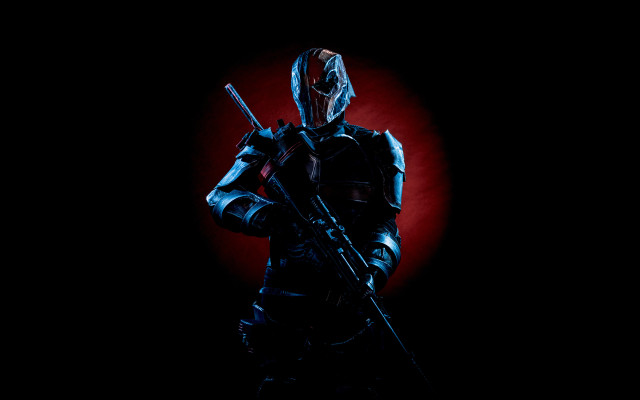 Black armor man gun red free wallpaper for desktop - medium preview image