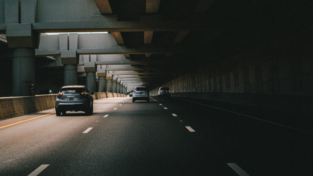 Car highway bridge anamorphic flare free wallpaper for desktop - medium preview image