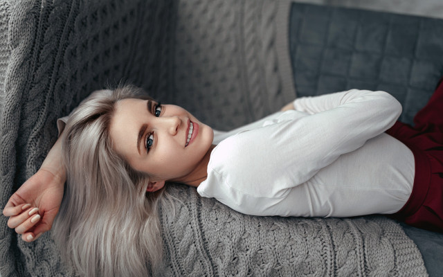 Woman smiling laying outdoors whitehair free wallpaper for desktop - medium preview image