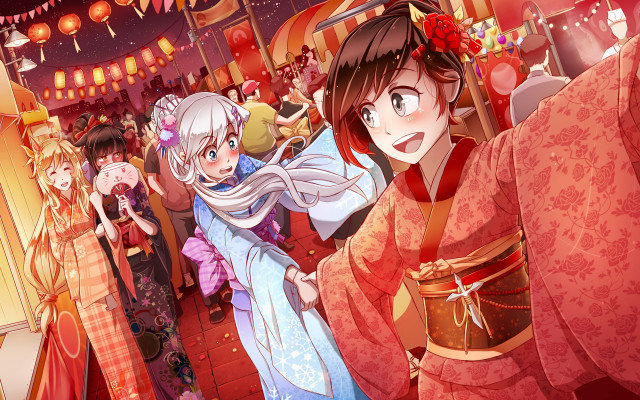 Kimono festival anime girls lanterns free wallpaper for desktop - medium preview image