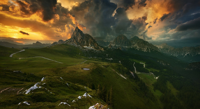 Mountain road cloudy sunset matte free wallpaper for desktop - medium preview image