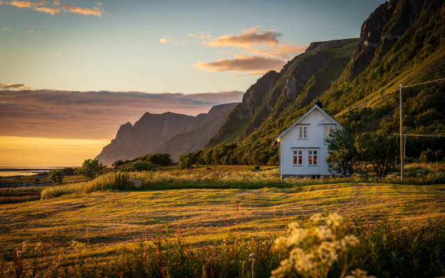 House field mountains sunset clouds free wallpaper for desktop - medium preview image