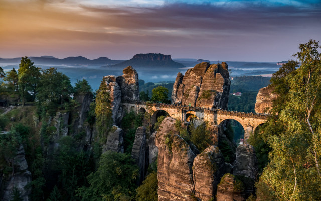 Train bridge canyon mountains landscape free wallpaper for desktop - medium preview image