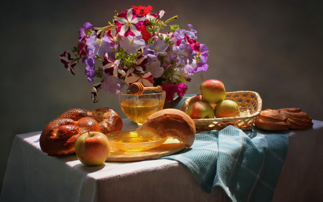 Table fruit bread flower tea free wallpaper for desktop - medium preview image