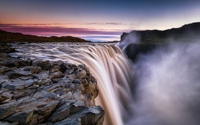 Waterfall side pink sky matte free wallpaper for desktop - medium preview image