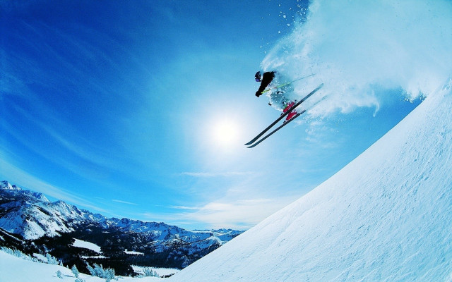 Skier mid air jump mountain free wallpaper for desktop - medium preview image
