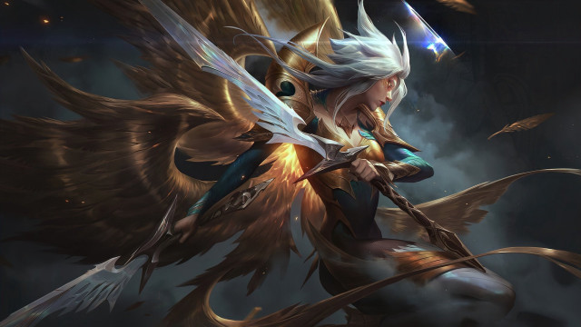 Woman wings sword glowing light free wallpaper for desktop - medium preview image