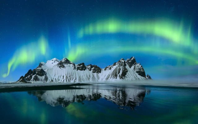 Mountain range green aurora lake #3 free wallpaper for desktop - medium preview image