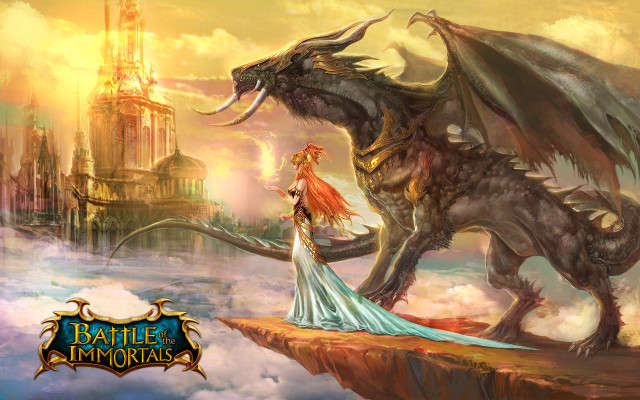 Woman dragon cliff castle tower free wallpaper for desktop - medium preview image