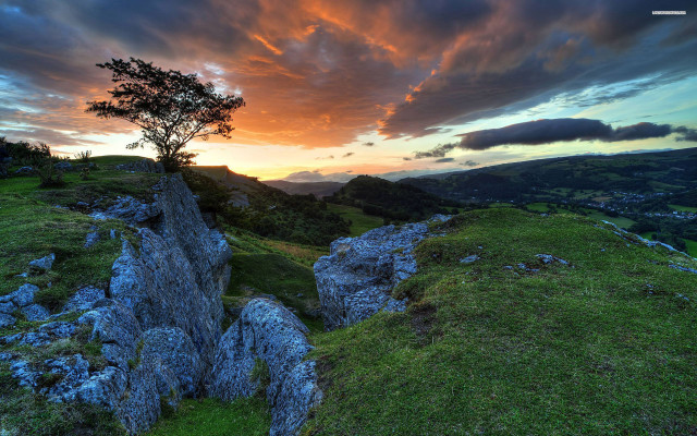 Tree hill sunset clouds sky free wallpaper for desktop - medium preview image