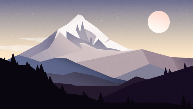 Mountain moon starry sky illustration free wallpaper for desktop - medium preview image