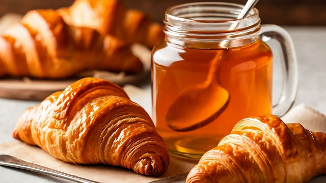 Honey croissants table spoon wooden free wallpaper for desktop - medium preview image
