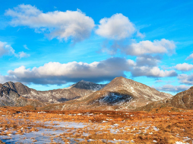 Mountain range stream snow blue free wallpaper for desktop - medium preview image