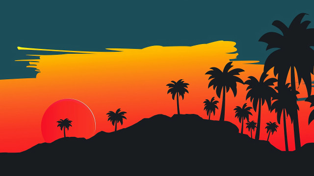 Sunset palm trees mountain orange free wallpaper for desktop - medium preview image