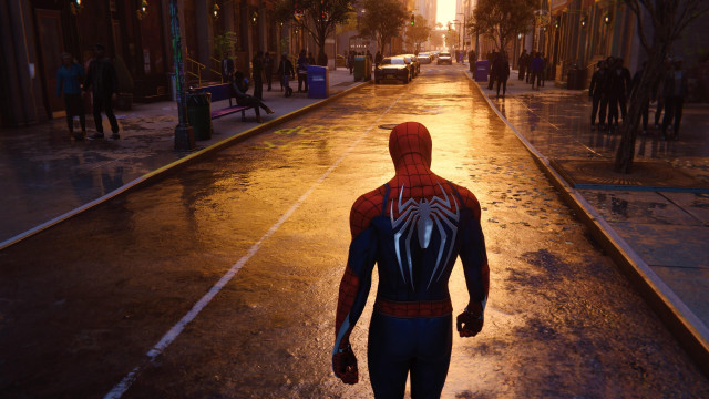 Man spider suit street night free wallpaper for desktop - medium preview image