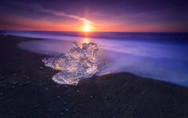 Ice beach sunset clouds citylights free wallpaper for desktop - medium preview image
