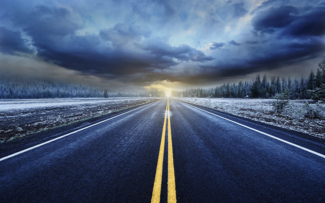 Clouds sky road trees sunset free wallpaper for desktop - medium preview image