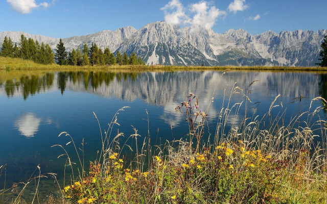 Lake mountains grass sky clouds #3 free wallpaper for desktop - medium preview image