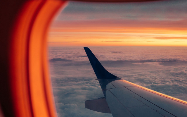 Airplane wing clouds sunset dawn free wallpaper for desktop - medium preview image