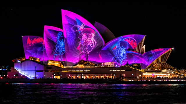 Large building lit design night free wallpaper for desktop - medium preview image