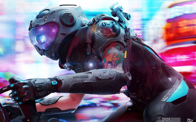 Futuristic man suit gun city #3 free wallpaper for desktop - medium preview image
