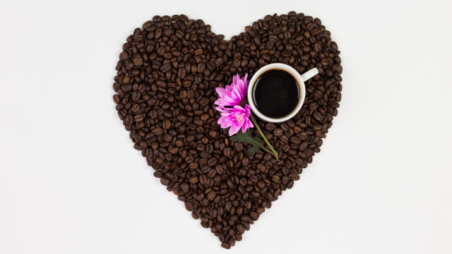 Heart coffee beans pink flower free wallpaper for desktop - medium preview image